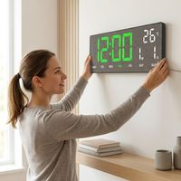 Elektrische Plastik 15 Zoll Strukturierte LED Digitale Wanduhr mit Fernbedienung Kalender Temperaturanzeige Nachtlicht Timer für Wohnzimmer