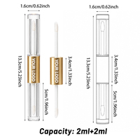 Tubo de Brillo Labial 2 en 1 de Doble Punta con Tapa Giratoria Dorada Electrochapada y Aplicador, Envase Recargable para Maquillaje DIY