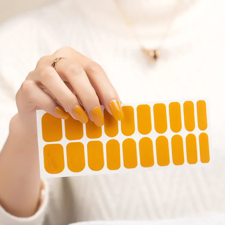 Желтые однотонные дизайнерские наклейки для ногтей 20 полосок 100% лак для ногтей наклейки для ногтей Обертывания для ногтей