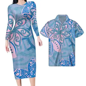 Roupas personalizadas para amantes, azul claro, oem, roupas polinésia, seus e casais, moda feminina, manga longa