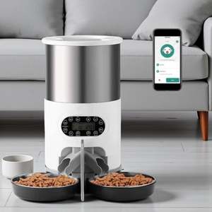 Comedero para mascotas de 4.5L con doble fuente de alimentación, bandeja de comida de acero inoxidable 304 con control por aplicación para gatos de todas las edades - Product Image 1