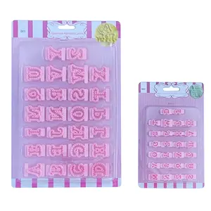 26支粉色塑料英文字母饼干切割器套装软糖印刷饼干压榨模具，用于蛋糕烤盘装饰