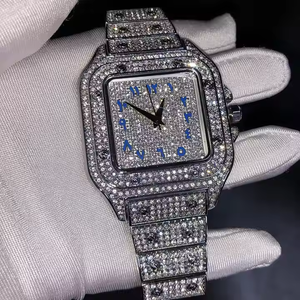 Reloj Cuadrado de Moda en Oferta, Color Rosa y Azul, Estilo Hip Hop, Reloj de Cuarzo con Diamantes para Hombre, Reloj Cuadrado Iced Out para Rapper - Product Image 2
