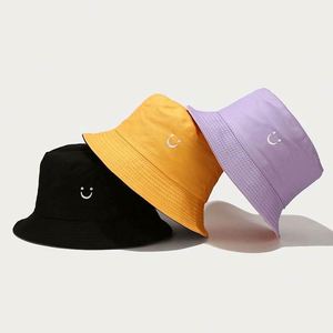 Wholesale Smile Face Unisex Cotton Custom 3D Embroidery Logo <b>Reversible</b> <b>Bucket</b> <b>Hat</b> for Casual Cycling - Product Image 2