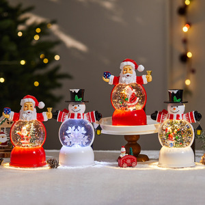 Lanterne à eau musicale écologique de style européen, petite, avec Père Noël et bonhomme de neige, veilleuse lumineuse, ornement artisanal - Product Image 1