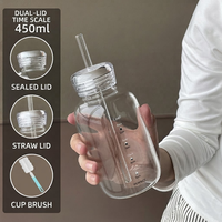 Bouteille d'eau en verre borosilicate transparent de 16 oz avec paille et couvercle hermétique en plastique pour filles - Vente en gros