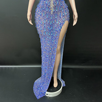 Novance Y4959 vente chaude brillant strass bleu robe de soirée robe élégante Sexy licou fente nouveautés robe pour l'obtention du diplôme