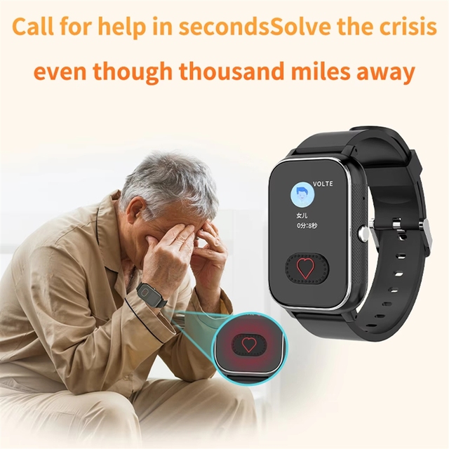 VFA96S Square GPS Locator Tracking Smart Watch Fall Alarm Geo-Fence 4G Elderly Health Tracker IPX8 Waterproof IPS Answer Call