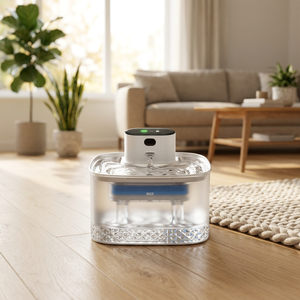 Automatic Rechargeable Pet Water Fountain With Transparent Reservoir And Filter For Indoor Cats Modern <b>Square</b> Design - Product Image 1