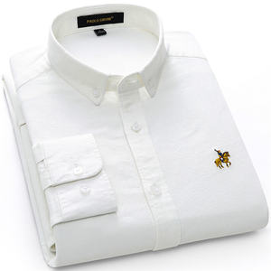 Tamanho europeu puro algodão Oxford masculino de manga comprida sólido tamanho grande algodão bordado masculino camisa de vestido de estiramento - Product Image 1
