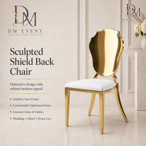 <b>Gold</b> Sculpted Mirror Back Stainless Steel Event <b>Chair</b> with White Cushion for Wedding and Hotel Banquets Wholesale Seating - Product Image 1