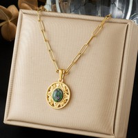 Collier ras du cou vintage français en lapis-lazuli avec pendentif ovale sculpté, bijoux chics en acier inoxydable de qualité supérieure TGXL14827