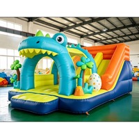 Château gonflable crocodile avec toboggan, design bouche d'alligator, pour enfants, idéal pour fêtes sur le thème de la jungle et aires de jeux