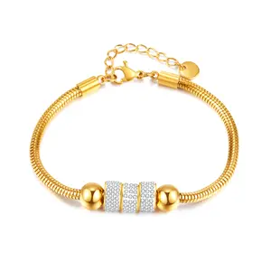 Trendy Adjustable 18K Gold Plated Bracelet with Diamond Stainless Steel Fashion Jewelry Bohemia Beaded Bracelets & Bangles