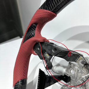 Volant en fibre de carbone véritable avec LED, fond plat, avec poignée en cuir perforé rouge <span class=keywords><strong>vin</strong></span> pour Honda <span class=keywords><strong>Accord</strong></span> 10ème génération 2018-2020 - Product Image 5