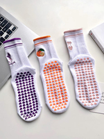 Chaussettes de yoga antidérapantes pour femmes, broderie de dessins animés, mi-mollet, en coton, pour le Pilates et le fitness