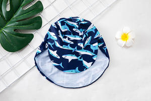 Combinaison <span class=keywords><strong>de</strong></span> <span class=keywords><strong>bain</strong></span> anti-UV à manches longues pour enfants, motif requin <span class=keywords><strong>de</strong></span> dessin animé, avec chapeau - Product Image 5