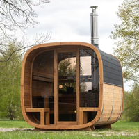 Tungku Sauna Listrik Kayu Cedar Merah Karbonisasi Tradisional Luar Ruangan Sona, Ramah Lingkungan, untuk Villa Komersial, 5 Orang, Basah