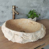 Grand Lavabo de Salle de Bain en Pierre de Travertin Marbre Beige Brut