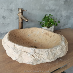 Chậu rửa mặt bằng đá cẩm thạch Travertine màu be nhạt, kích thước lớn, dùng cho phòng tắm - Product Image 3