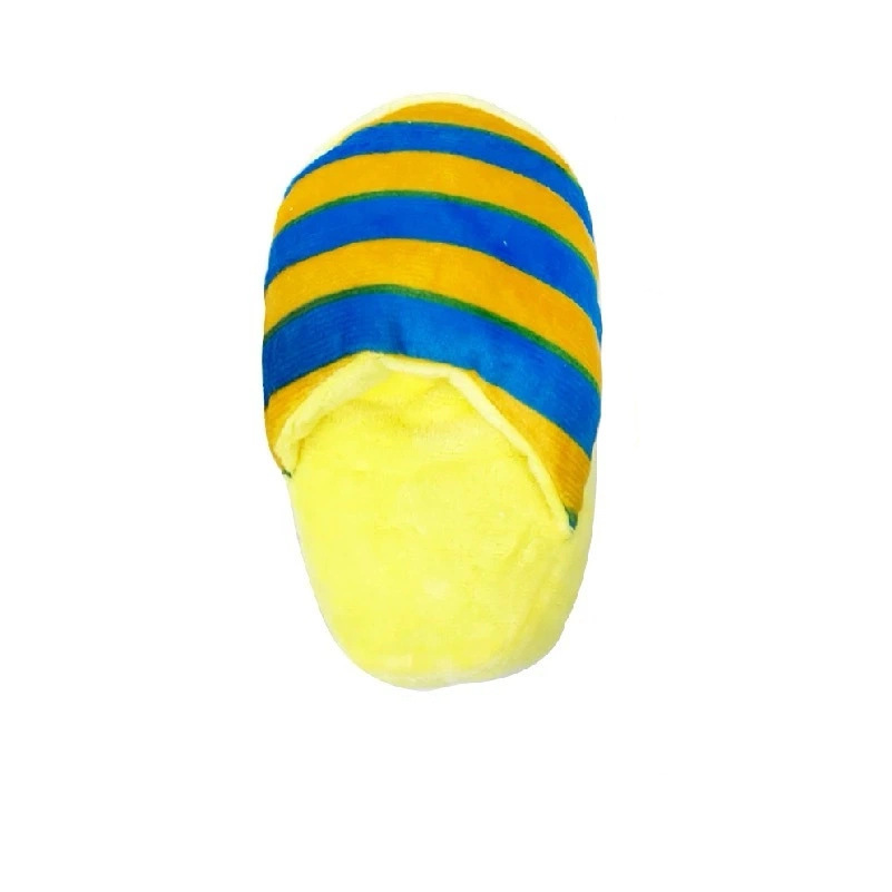 Yellow and blue plush slippers