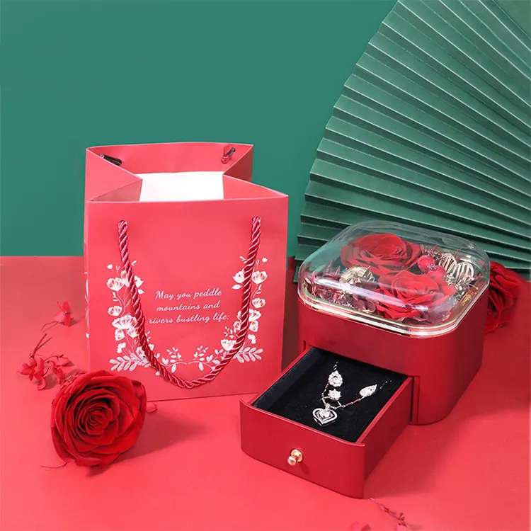 Creative new Valentine's Day rose immortal flower drawer pendant box acrylic jewelry box ring box