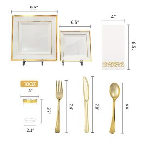 Ensemble d'assiettes carrées en plastique jetables de qualité supérieure Vaisselle élégante de qualité supérieure pour les fêtes à usage unique Mariages Échantillon gratuit - Product Image 4