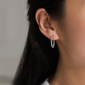 Bague et boucles d'oreilles vintage en argent sterling S925 avec turquoise pour femmes, style minimaliste, bijoux de niche européens et américains - Product Image 6