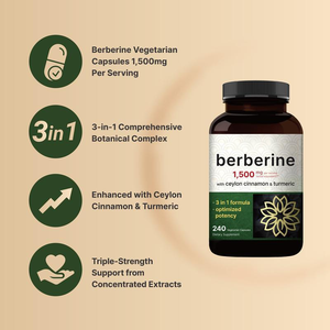 Extracto Herbal Natural OEM, Berberina, Canela de Ceilán, Suplemento de Berberina 1500mg, Cápsulas Veganas, Berberina de Alta Calidad para el Sistema Inmunológico - Product Image 3