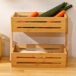 Bamboo Desktop Storage Rack Double Layer Fruit <b>Vegetable</b> Bread Basket Multifunctional Kitchen Organizer <b>Standing</b> Type - Product Image 4