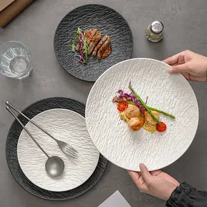 도매 일본 흑백 스톤 곡물 세라믹 접시 스테이크 음식 취사 접시
