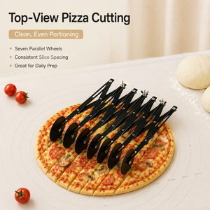 Couteau à pizza en acier inoxydable à 7 roulettes, antiadhésif, robuste, pratique et confortable - Product Image 4