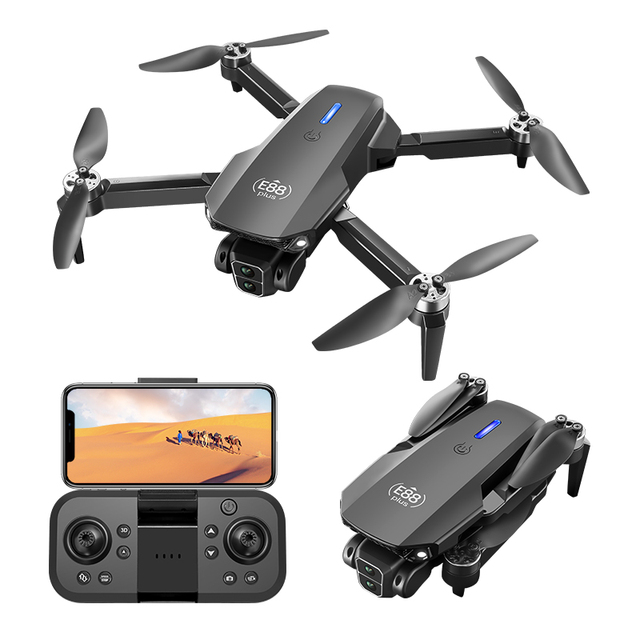 New Design E88 Plus RC Drone 4K HD Aerial Camera Brushless Motor Optical Flow Positioning Rotating Camera Plastic Remote Control