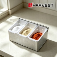 3 supports en plastique avec couvercle, boîte à condiments en acier inoxydable, boîte à épices