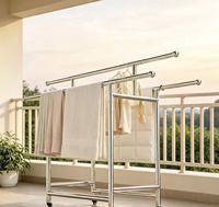 Porte-vêtements mobile sur roulettes en acier inoxydable à double rail, support de séchage de vêtements autoportant avec roues