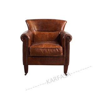 クラシックな本革製シングルソファ、木製フレーム、欧米風デザイン、リビングルームやオフィスに最適 |   高級家具 - Product Image 2