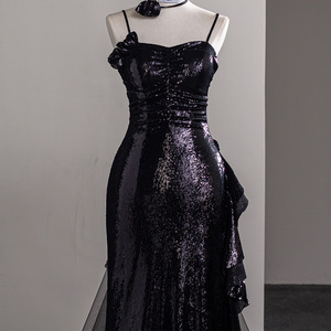Robes de soirée sirène noires à fente haute, élégantes avec surjupe pour femme, idéales pour les fêtes Sfy97 - Product Image 2