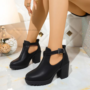 Nouvelles Chaussures Professionnelles Plateformes Style Britannique Automne Grande Taille Talon Épais Bout Rond Talon Moyen Coupe Profonde pour Femme - Product Image 1