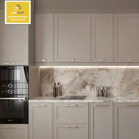 Armoires de cuisine modulaires CBMMART au design Shaker fin avec plan de travail en marbre artificiel, panier de rangement et robinet pour villa