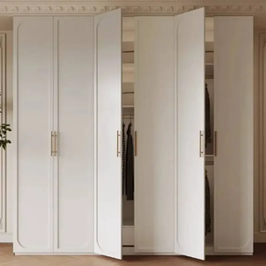 Modern <b>White</b> <b>Wardrobe</b> Flat Panel Doors Metal Handles Solid Wood Construction Full Height Storage Freestanding <b>Bedroom</b> Furniture - Product Image 4