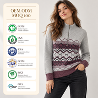 Pull en laine/cachemire tricoté personnalisé pour femme, respirant, style décontracté, motif jacquard Fair Isle sur le devant, idéal pour Noël, avec demi-fermeture éclair