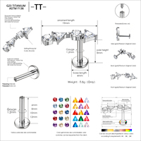 Piercing Labret en Titane G23 ASTM F136 à Filetage Interne, Barre Courbe, Triangle Rond, Zircon Cubique, 16G, pour Cartilage, Lèvre, Hélix, Plaqué Or