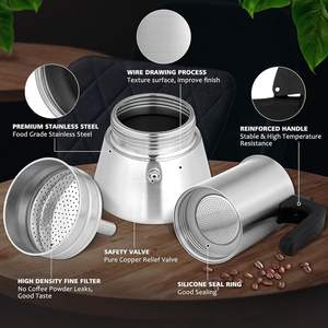 Cafetera <span class=keywords><strong>Moka</strong></span> Clásica Italiana de Acero Inoxidable para Estufa, 6 Tazas, Compatible con Inducción, para Camping y Uso Doméstico - Product Image 3