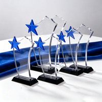 Trophée en cristal personnalisé pour événements sportifs, coupe de champion, plaque de trophée en verre, trophée en cristal pour souvenir encourageant avec étoile bleue
