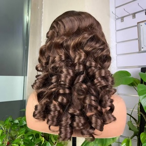 Color 4# 100% Virgin Human Hair Glueless Frontal Bouncy <b>Wig</b> <b>Brown</b> Raw 13*4 Frontal Bouncy <b>Wig</b> - Product Image 3