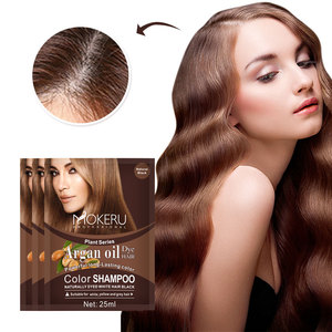 Vente en gros MOKERU Sachet d'huile d'argan 25ml shampooing de coloration permanente teinture capillaire shampooing noir pour femmes hommes couverture grise 100% - Product Image 5