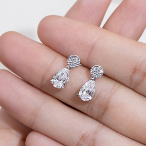 Pendientes de diamantes redondos y en forma de pera de oro blanco de 9 quilates Messi Jewelry MSE-894 para mujer - Product Image 6