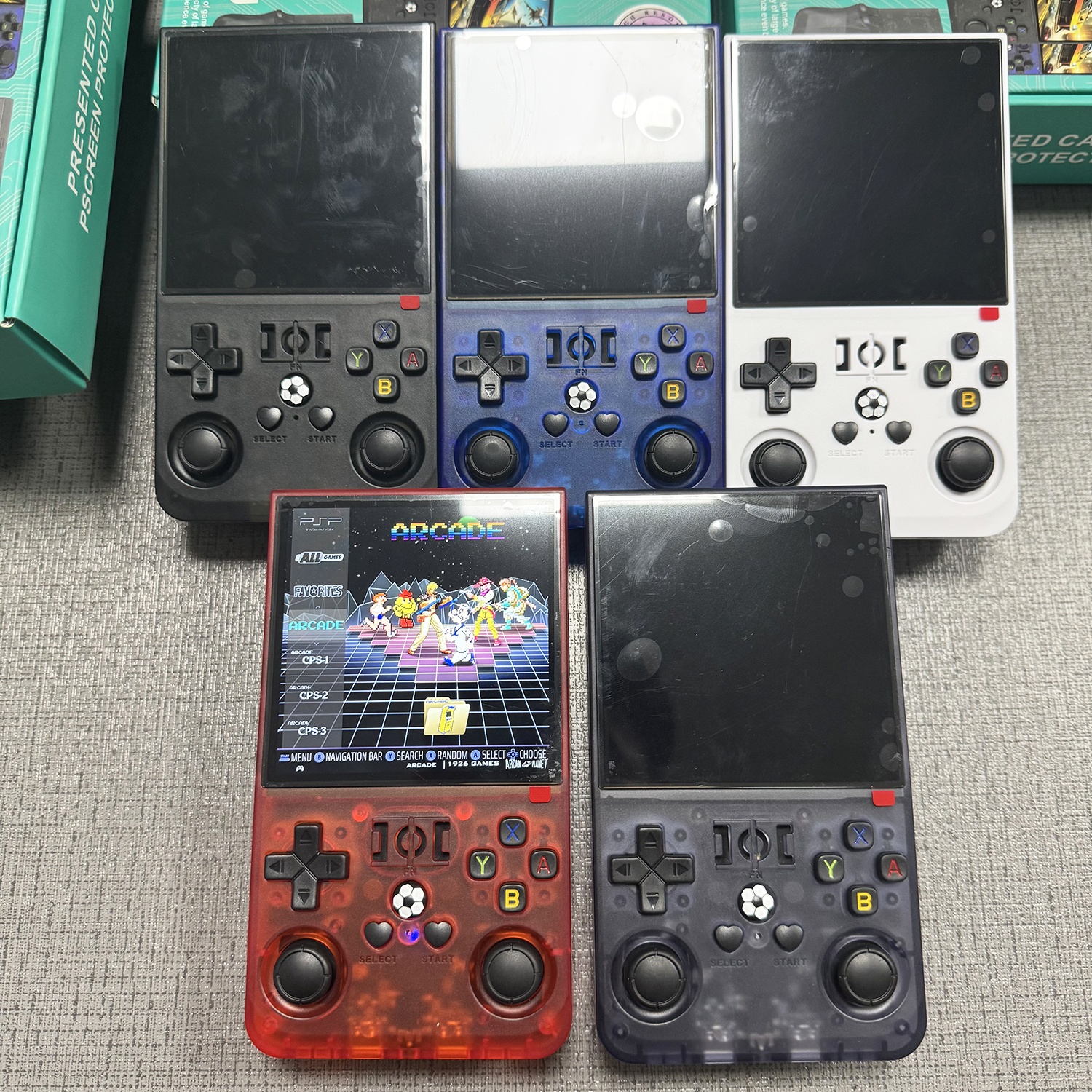 Console De Jeu Portable R36MAX - Écran IPS 4 Pouces, 64Go, +18 000 Jeux Rétro, Batterie 4000mAh, Rouge Transparent