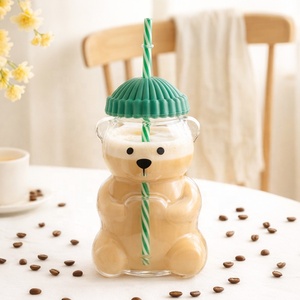Copo de Café em Forma de Urso de Pelúcia de Alto Borossilicato Personalizado, Presente Fofo, Copos para Bebidas como Coquetel, Vinho e Suco com Tampa - Product Image 4