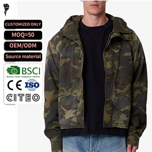 Men's Camouflage Hooded Canvas <b>Jacket</b> Casual Loose Fit Button Closure Autumn Wear OEM ODM Customized - Product Image 1